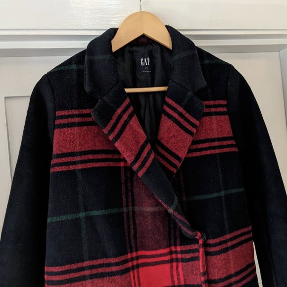 GAP Tartan Plaid Wool Trench Jacket Coat - Picture 3 of 4